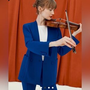 MM LaFleur Janette Blazer 4 Electric Blue Mock Neck Office Jacket Preppy Classic